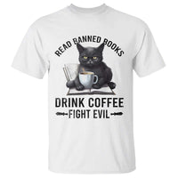 Funny Reading Cat T Shirt Read Banned Books Drink Coffee Fight Evil BookWorm - Wonder Print Shop