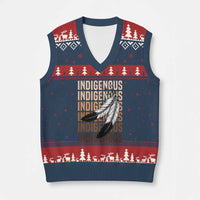 Indigenous Pride V-Neck Knit Sweater Vest Native American Heritage Feathers Dreamcatcher - Wonder Print Shop