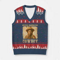 Native American Cowboy V-Neck Knit Sweater Vest Vintage Western Country Portrait - Wonder Print Shop