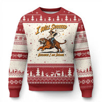 I Will Succeed Because I Am Insane Funny Cowgirl Riding Tiger Ugly Christmas Sweater