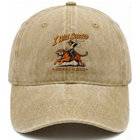 I Will Succeed Because I Am Insane Funny Cowgirl Riding Tiger Washed Cotton Baseball Cap