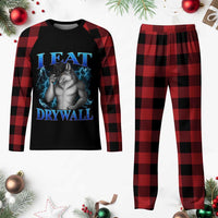 I Eat Drywall Funny Alpha Wolf Plaid Pajama Set Stupid Brainrot Meme Edging Werewolf Boootleg Graphic