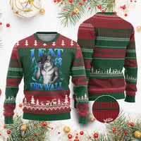 I Eat Drywall Funny Alpha Wolf Ugly Christmas Sweater Stupid Brainrot Meme Edging Werewolf Boootleg Graphic