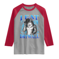 I Eat Drywall Funny Alpha Wolf Raglan Shirt Stupid Brainrot Meme Edging Werewolf Boootleg Graphic