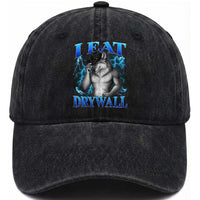 I Eat Drywall Funny Alpha Wolf Washed Cotton Baseball Cap Stupid Brainrot Meme Edging Werewolf Boootleg Graphic