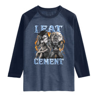 I Eat Cement Funny Alpha Wolf Meme Raglan Shirt Stupid Brainrot Meme Edging Werewolf Boootleg Graphic