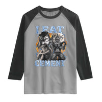 I Eat Cement Funny Alpha Wolf Meme Raglan Shirt Stupid Brainrot Meme Edging Werewolf Boootleg Graphic