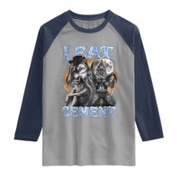 I Eat Cement Funny Alpha Wolf Meme Raglan Shirt Stupid Brainrot Meme Edging Werewolf Boootleg Graphic