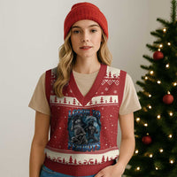 I Goon to Femboys Funny Edging Alpha Wolf V-Neck Knit Sweater Vest Stupid Brainrot Meme