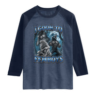 I Goon to Femboys Funny Edging Alpha Wolf Raglan Shirt Stupid Brainrot Meme