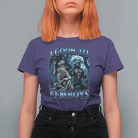 I Goon to Femboys Funny Edging Alpha Wolf T Shirt For Women Stupid Brainrot Meme