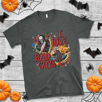 Funny Halloween T Shirt I Love Bad Guys Scary Murderer Horror Skeleton Pumpkin Heart Rose - Wonder Print Shop