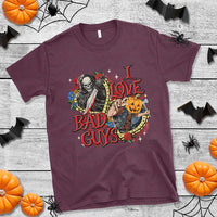 Funny Halloween T Shirt I Love Bad Guys Scary Murderer Horror Skeleton Pumpkin Heart Rose - Wonder Print Shop