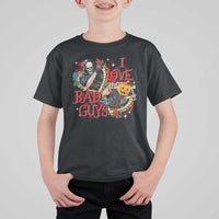 Funny Halloween T Shirt For Kid I Love Bad Guys Scary Murderer Horror Skeleton Pumpkin Heart Rose - Wonder Print Shop