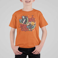 Funny Halloween T Shirt For Kid I Love Bad Guys Scary Murderer Horror Skeleton Pumpkin Heart Rose - Wonder Print Shop