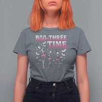 Funny Halloween Ballet T Shirt For Women Boo Three Time Bourree Skeleton Dancer Bat - Wonder Print Shop