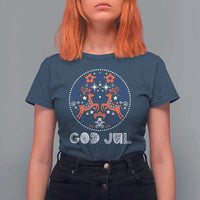 Yule God Jul T Shirt For Women Folk Art Scandinavian Reindeers - Wonder Print Shop