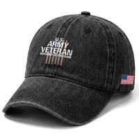 Patriotic Veterans Washed Cotton Baseball Cap U.S Army Veteran Defender Of Freedom