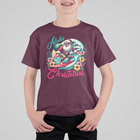 Xmas In Hawaii T Shirt For Kid Aloha Christmas Santa Surfing Hibiscus Flower - Wonder Print Shop