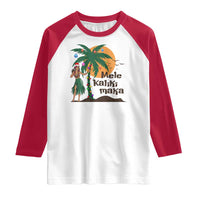Christmas In Hawaii Raglan Shirt Mele Kalikimaka Retro Hula Girls Santa Hat Xmas