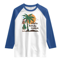 Christmas In Hawaii Raglan Shirt Mele Kalikimaka Retro Hula Girls Santa Hat Xmas