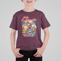 Christmas In Hawaii T Shirt For Kid Mele Kalikimaka From The Land Where Palm Trees Sway Surfing Santa - Wonder Print Shop