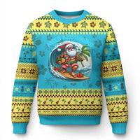 Xmas In Hawaii Ugly Christmas Sweater Mele Kalikimaka Santa Surfing Hibiscus - Wonder Print Shop