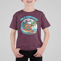 Christmas In Hawaii T Shirt For Kid Mele Kalikimaka Santa Surfing Hibiscus - Wonder Print Shop