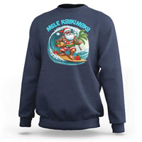 Christmas In Hawaii Sweatshirt Mele Kalikimaka Santa Surfing Hibiscus - Wonder Print Shop