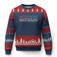 Antifascist Proud American Ugly Christmas Sweater Fight Fascism Protest Liberal Democrat - Wonder Print Shop