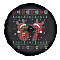 Funny 67 Six Seven Meme Brainrot Cringe Christmas Plaid Graphic Spare Tire Cover - Wonder Print Shop
