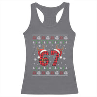 Funny 67 Six Seven Meme Brainrot Cringe Christmas Plaid Graphic Racerback Tank Top - Wonder Print Shop