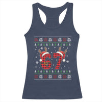 Funny 67 Six Seven Meme Brainrot Cringe Christmas Plaid Graphic Racerback Tank Top - Wonder Print Shop