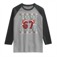 Funny 67 Six Seven Meme Brainrot Cringe Christmas Plaid Graphic Raglan Shirt - Wonder Print Shop