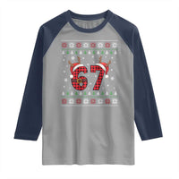 Funny 67 Six Seven Meme Brainrot Cringe Christmas Plaid Graphic Raglan Shirt - Wonder Print Shop