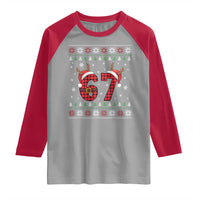 Funny 67 Six Seven Meme Brainrot Cringe Christmas Plaid Graphic Raglan Shirt - Wonder Print Shop