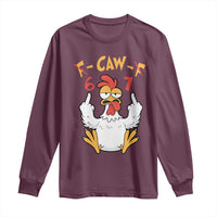Funny F Caw F 67 Meme Long Sleeve Shirt Cartoon Chicken Six Seven Poultry Humor - Wonder Print Shop