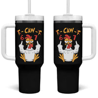 Funny F Caw F 67 Meme Tumbler With Handle Cartoon Chicken Six Seven Poultry Humor - Wonder Print Shop