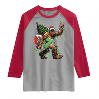 Funny Santa Bigfoot 67 Christmas Tree Xmas Lights Raglan Shirt - Wonder Print Shop