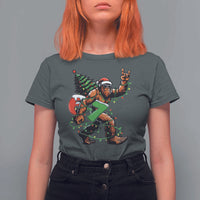 Funny Santa Bigfoot 67 Christmas Tree Xmas Lights T Shirt For Women - Wonder Print Shop