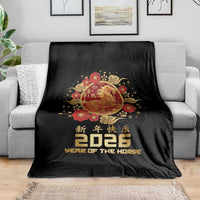 Chinese New Year 2026 Year of The Horse Throw Blanket Golden Zodiac Horse - Wonder Print Shop
