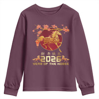 Chinese New Year 2026 Year of The Horse Youth Sweatshirt Cherry Blossom - Wonder Print Shop