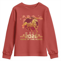 Chinese New Year 2026 Year of The Horse Youth Sweatshirt Cherry Blossom - Wonder Print Shop