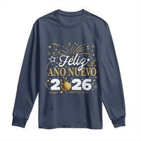 Spanish New Year 2026 Long Sleeve Shirt Feliz Ano Nuevo NYE Party Faux Glitter Effect Printed - Wonder Print Shop