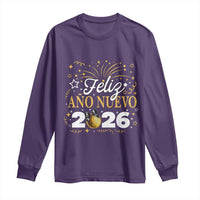 Spanish New Year 2026 Long Sleeve Shirt Feliz Ano Nuevo NYE Party Faux Glitter Effect Printed - Wonder Print Shop