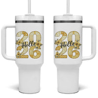 Hello New Year 2026 Vintage Floral Patchwork Quilt Tumbler With Handle - Wonder Print Shop