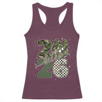Camo Happy New Year Party 2026 Racerback Tank Top Camouflage Disco Ball - Wonder Print Shop
