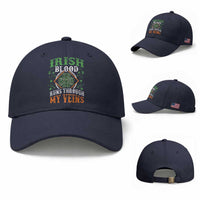 Funny Irish Blood Runs Through My Veins Baseball Cap Irish Pride Shamrock