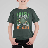 Funny Irish Blood Runs Through My Veins T Shirt For Kid Irish Pride Shamrock