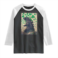 Funny St Patrick's Day Japanese Giant Monster Raglan Shirt Vintage Shamrock
